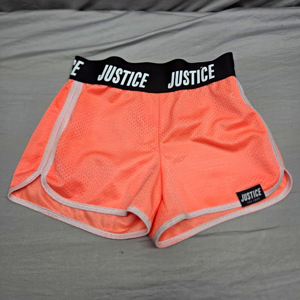 Justice Girls Mesh Athletic Shorts Orange/Black/White Elastic Waist Gym M